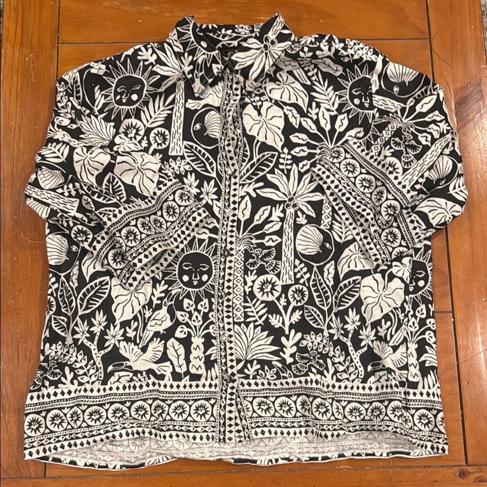 Johnny Was Black and White linen button down